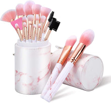 Makeup Brushes Sets Glamour Gaze 16PCS Pink Marble Make up Brushes Foundation Eyeshadow Concealer Eyebrow Blush Brush Set With Makeup Brush Holder and Silicone Mask Brush