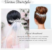 Handcess Flower Bride Wedding Pearl Headband Silver Crystal Bridal Hair Accessories Rhinestone Wedding Headpiece for Bride and Bridesmaids (Silver)