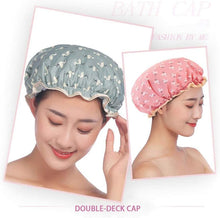 2 Pcs Shower Cap Elastic Band Waterproof Bath Caps Double Layers Reusable With Ruffled Edge Covering Ears for Girls and Women