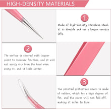 3 Pieces Pink Eyelash Extension Tweezers Set Stainless Steel Straight and Curved Tip Tweezers Metal Eyelash Tweezers False Lash Application Tool for Eyelash Extensions Individual Women Girls