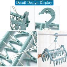Folding Sock Dryer with 32 Pegs Clothes Drying Hanger with Clips for Washing Line Accessories, Drip Airer Hanging Sock Rack with 4 Beach Towel Quilt Clips for Shoe Insoles Underwear Bras Baby Clothes