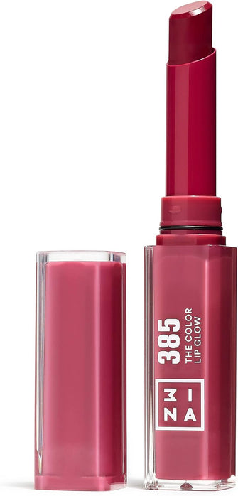 3INA MAKEUP - The Color Lip Glow 385 - Berry Pink Colour Lip Balm with Shea Butter to Moisturise the Lips - Shiny and Glowy Colour Lipstick - Highly Pigmented Lip Colour - Vegan - Cruelty Free