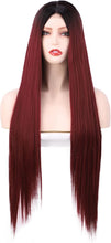 Luovce Synthetic Wigs for Women Long Straight Wig Middle Part 28 Inches (R2/188 Ombre Burgundy Colour)