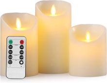 Aku Tonpa Flameless Candles Battery Operated Pillar Real Wax Flickering Moving Wick Electric LED Candle Set with Remote Control Cycling 24 Hours Timer, Pack of 3 (D:7.5cm X H:10, 12.5, 15cm)