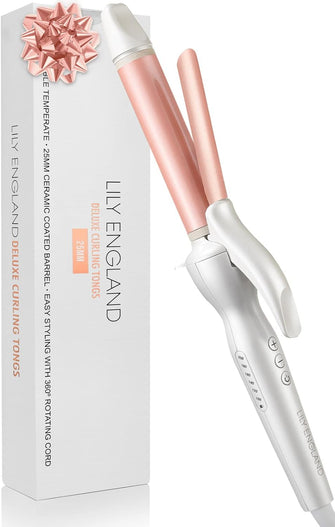 Hair Curling Wand 25mm, Ceramic Curling Tongs for Short Hair to Long Hair, 100C - 200C Adjustable Temperature & Auto-Shut Off, Rose Gold Hair Curler by Lily England