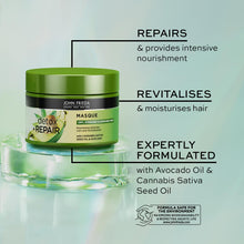 John Frieda Detox & Repair Masque 250 ml, Intensive Deep Conditioner for Dry, Stressed and Damaged Hair, Nourishing Hair Mask with Cannabis Sativa Seed Oil and Avocado