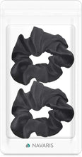 Navaris 2 Pack Scrunchies for Hair - 100% Silk Elastic Hair Bobbles Scrunchies Ponytail Holder Bands Set for Women, Girls, Ladies, Children - Black