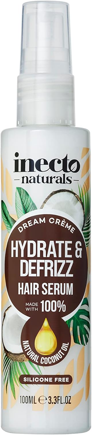 Inecto Naturals Hydrate & Defrizz Coconut Dream Crme Hair Serum 100ml, Anti Frizz, Preservers Moisture for Visibly Smooth Hydrated, 100% Natural Oils, Dry and Damaged