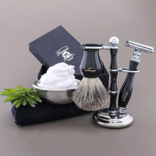 Haryali London Shaving Kit - 3 Pc Shaving Kit - Double Edge Safety Razor - Best Badger Shaving Brush - Shaving Stand - Black Color Elegant Shaving Set as a Gift Set