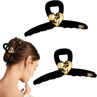 2 PACK Black Metal Heart-shaped Pattern Design Hair Claw Clips For Thick Hair Thin Hair Strong Hold Nonslip Elegant Hair Clips Hair Styling Accessories for Women Girls