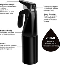 Continuous Hair Plant Mister Spray Bottle, 200ml Refillable Fine Mist Sprayer Bottle, Ultra Fine Continuous Water Mister For Salon, Gardening, Plants & Skin Care, Black