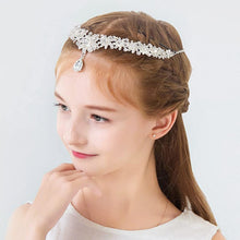 IYOU Girl Wedding Headpiece Silver Rhinestone Pendant Forehead Headband Princess Communion Hair Accessories for Flower Girls