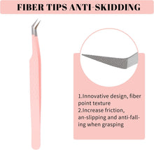 Lash Tweezers Fiber Tip No Gaps Stainless Steel Pink Eyelash Extension Tweezers for Volume Easy Fans High Precision Good Grip Professional Eyelash Extensions Applications(45 Degree Tweezers)