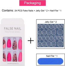 24 PCS Press on Nails Pink Fake Nails Leopard Pattern Fake Nails Medium Fake Nails Black Striped Pattern Fake Nails Wearable Fake Nails Glossy Fake Nails Gifts for Women and Girls