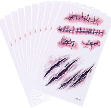 10 x Halloween Zombie Scars Tattoos Stickers with Fake Scab Blood Special Fx Costume Makeup Props