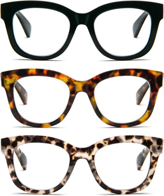 MMOWW Oversized Reading Glasses 3 Pack for Women Blue Light Blocking with Spring Hinge Computer Readers Ladies +1.5