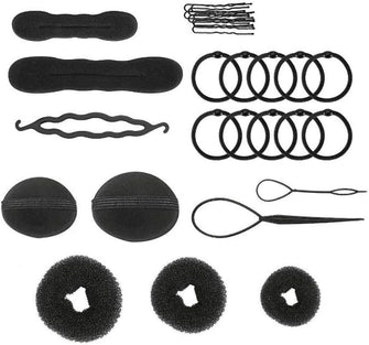 1SET Fashion Hair Design Styling Tools-Hair Volume Bump it Up Hair Tie Hair Pin Hair Clip Bun Maker Pull Hair Needle Donut Braiding Tool Kit for Ladies Girls DIY Magic Hair Twist Styling Set