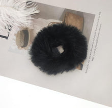 CHEERYMAGIC 2 Pcs Faux Rabbit Fur Hair Ties Fluffy Elastic Hair Scrunchies Ponytail Scrunchies Hair Accessories A2-MRFQ (Black)