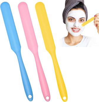 KIPTVO 3PCS Wax Spatulas Non-Stick Cosmetic Mixing Scoop Spoon Wax Spatulas Silicone Spatula Reusable Hair Removal Sticks Salon Home ScraperYellow, Pink, Blue