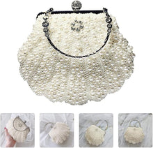 Amosfun Girl Wallets Women Pearl Shell Shaped Clutch Bag Crystal Beaded Evening Bag Wedding Purse with Pearl Chain Fit Wedding Party Crossbody Handbag