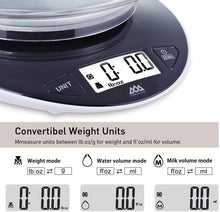 Digital Kitchen Scales Electronic Food Scales with Bowl Liquids in ml and fl. Oz. Tare Function LCD Display Easy Storage
