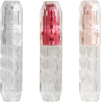 Larfraecy 3 PCS 5ML Perfume Atomiser,Leaking Proof Mini Perfume Bottle,Crystal Diamond Face Bottom Fill Perfume Bottle Portable High Grade Press Hydration Small Spray Bottle (Silver + Rose + Pink)