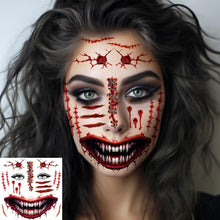 ENYACOS 6 Sheets Halloween Scary Face Tattoos For Men And Women,Skeleton Mouth Tattoo,Halloween Makeup Kits Adults,Fake Cuts Halloween Tattoos Spider Web,Halloween Costume (A)