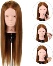 Neverland Training Head, Hairdressing Styling Head 24" Brown 50% Real Hair Cosmetology Hairdressing Mannequin Manikin Doll Head with Makeup Function+ Braid Set+ Free Clamp