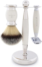 Jag Shaving Shaving Kit - Ivory Shaving Set - Shaving Set for Men - and Women - Synthetic Shaving Brush - Double Edge Safety Razor - Shaving Stand - Shaving Bowl - Leather Razor Case