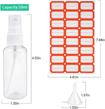 HTHL 6 PCS Set 50ML Spray Bottles Plastic Transparent Mist Spray Bottles with 2 Funnels and 1 Sheet Label Empty Travel Atomiser Refillable Liquid Containers for Perfume Cosmetic and Liquids