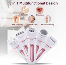 Mcbazel Cordless Epilators for Women, 5 in 1 USB Rechargeable Hair Remover,Electric Lady Shaver with Facial Cleansing/Massage Head/Callus Remover Fit for Face,Legs,Arms,Armpit,Bikini