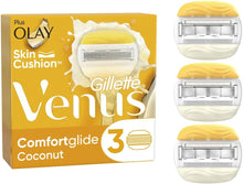 Gillette Venus ComfortGlide Coconut Razor Blades Women, Pack of 3 Razor Blade Refills with 2 Flexible Gel Bars with a Touch of Olay Moisture