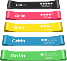 Gritin Resistance Bands, Set of 5 Skin-Friendly Resistance Fitness Exercise Loop Bands with 5 Different Strength Levels - Carrying Case Included - Ideal for Home, Gym, Yoga, Training