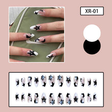 Daterkey 24pcs French Almond Fake Nails Nude Five-Pointed Star Rhinestone False Nails Press on Nails for Women and Girls (A)