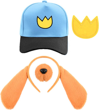 Kavoc Dog Hero Costume Set Include Brown Long Ears Headband Blue Black Striped Hat Nose Stickers Set for World Book Day Fancy Dress Makeup
