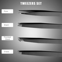 KINBOM 4pcs Professional Tweezers Set, with Leather Case and Snap Stainless Steel Precision Tweezers for Removing Eyebrows Facial Hair Ingrown Hair Crafts Making