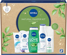 NIVEA Natural Pamper Kit Skincare Regime Gift Set, Women's Gift Set Includes Shower Gel, Day Cream, Face Mask, Body Lotion, Lip Scrub, Moisturiser and Face Cloth