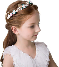 IYOU Flower Headpiece Pearl Wedding Headband Gold Crystal Floral Communion Hair Tiair Accessories for Flower Girls and Bridesmaid.