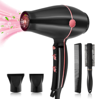 Ionic Hair Dryer 2400W, Professional Hairdryer with 2 Speed, 3 Heat Setting, Fast Drying Blow Dryer with Diffuser Nozzle, Concentrator Comb for Home Travel Salon