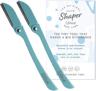 Lilibeth of New York Original Brow Shaper - Foldable Eyebrow Trimmer & Facial Hair Removal Device - Peach Fuzz Trimmer - Dermaplaning Tool for Women - Pack of 2 - Aqua