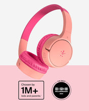 Belkin SoundForm Mini Kids Wireless Headphones with Built-In Microphone, 30H of Playback Time, & Fun Stickers - Over-Ear Headsets for Online Learning, School, Travel, iPhone, iPad, Galaxy - Pink