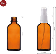 HandsUnity 50 ml - 12 pieces of glass spray bottle - amber glass bottles of medicine with white glass spray bottle in brown glass with 29 accessories