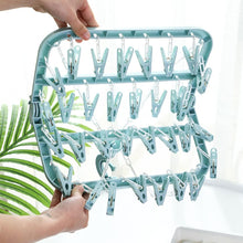 Folding Sock Dryer with 32 Pegs Clothes Drying Hanger with Clips for Washing Line Accessories, Drip Airer Hanging Sock Rack with 4 Beach Towel Quilt Clips for Shoe Insoles Underwear Bras Baby Clothes