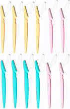 Meiyea 12 Pcs Eyebrow Razor Shaper Trimmers Shavers,Exfoliating Tool for Women and Men (Pink, Yellow, Blue)