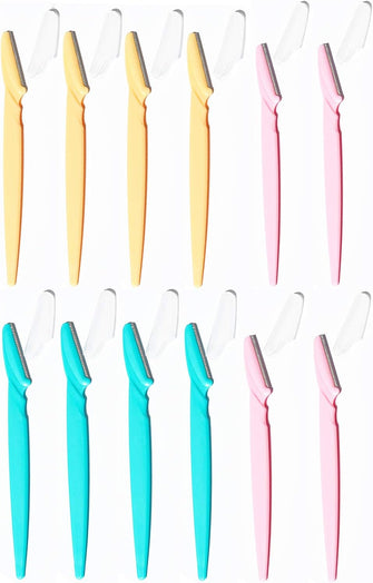 Meiyea 12 Pcs Eyebrow Razor Shaper Trimmers Shavers,Exfoliating Tool for Women and Men (Pink, Yellow, Blue)