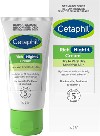 Cetaphil Rich Night Cream, 50g, For Dry To Very Dry, Sensitive Skin, With Niacinamide