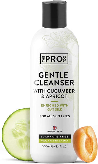 Gentle Cleanser with Cucumber, Apricot & Oat Silk 100ml  Vegan Friendly  Facial Cleanser for Sensitive Skin  Sustainable Plastic Free Packaging  Made in The UK by The Pro Co