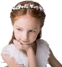 IYOU Flower Headpiece Pearl Wedding Headband Gold Crystal Floral Communion Hair Tiair Accessories for Flower Girls and Bridesmaid.