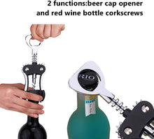 Foho Corkscrew Wine Bottle Opener with Bottle Stopper, Waiters Multifunctional Metal Wing Corkscrew for Wine Beer Cap Bottles Opener Remover