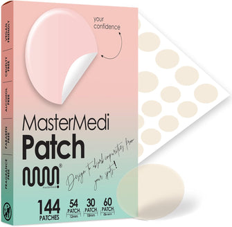 MasterMedi Acne Patches (144 Pack), Hydrocolloid Acne  Patch Pimple Patches for Face  Hydrocolloid Acne Pimple Absorbing Cover, Blemish Spot, Skin Care, Facial Stickers 3 Sizes 144 Dots